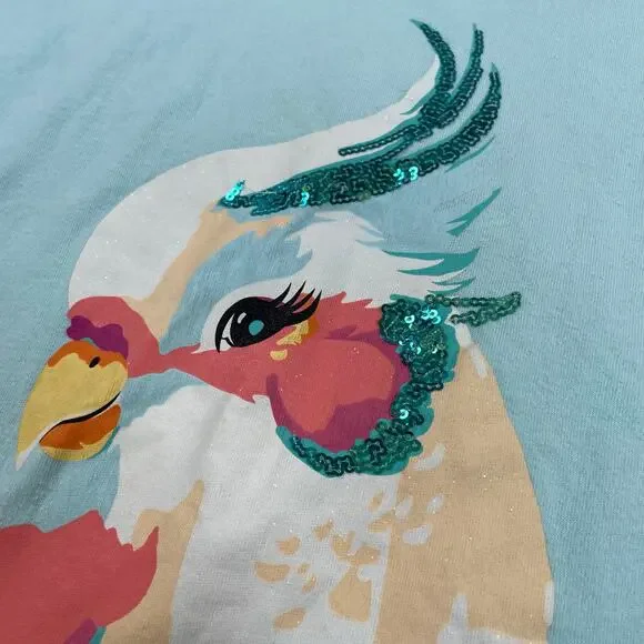 Gymboree Girls Parrot Sequin Graphic T-Shirt Blue Size 10 Tropical Bird Tee - Picture 3 of 5